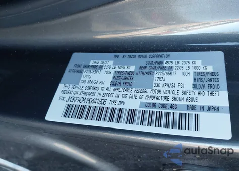 2021 Mazda Cx-5 Touring from USA, damaged, VIN JM3KFACMXM0441806